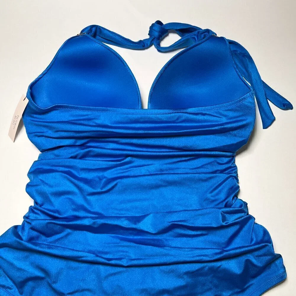 Victoria Secret Large L One Piece Swimsuit Bikini Push Up Ruched Shocking Blue